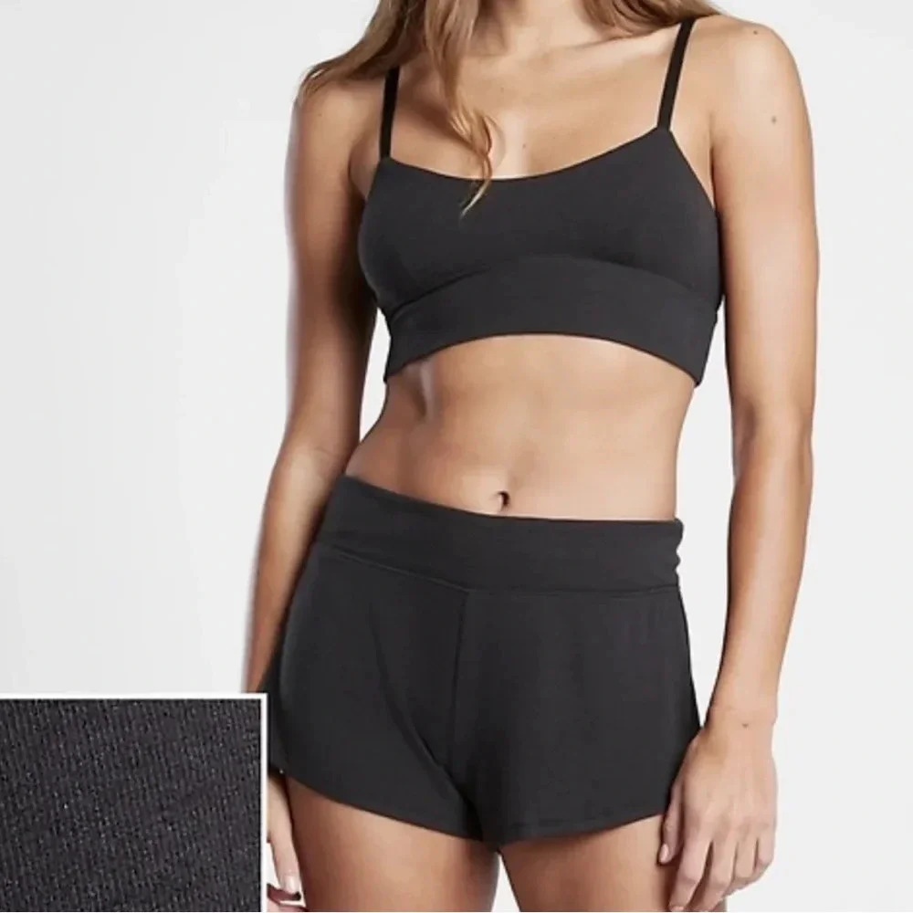 ATHLETA Well Rested Rib Sleep Bra L Black Pullover Adjustable Straps